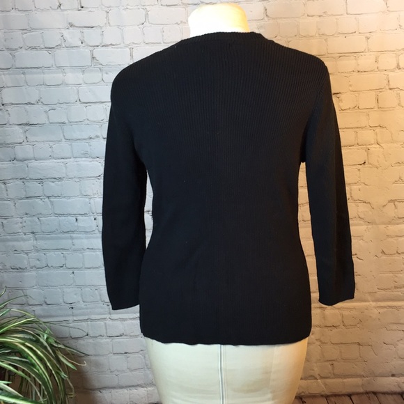 Van Heusen Black Cardigan Sweater Diamond Stitch Front Large - Picture 2 of 4